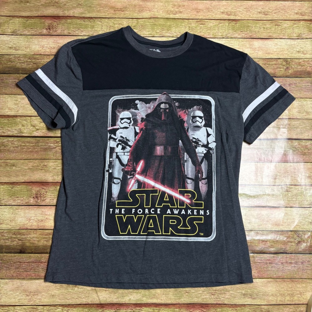 Star Wars Kylo Ren Varsity Stripe Colorblock Tee Black Gray Men Unisex L